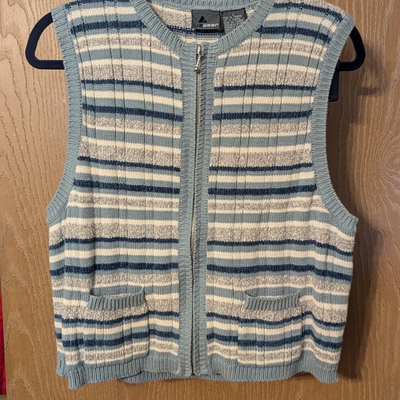 Liz Claiborne Liz Wear Striped Blue Full Zip Sweater Vest Large - Picture 2 of 7